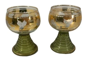 Wine Crystal Goblet Vtg Green Glass Water Stem Grape Large Gold Design - Picture 1 of 4