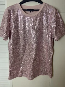 DKNY Womens Short Sleeve Pink Sequin T-shirt Crewneck Top Size Medium - Picture 1 of 4