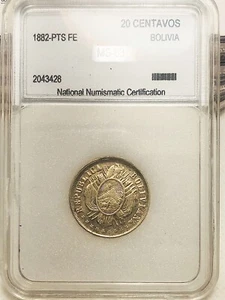 Bolivia 1882 FE-PTS, 20 Centavos, Km# 159.1 - Picture 1 of 2