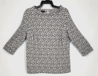 Talbots Women's 1X Gray Pink Animal Boat Neck Medium Weight 3/4 Sleeve Knit Top - Image 1 of 4