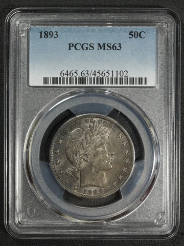 1893 Barber Silver Half Dollar PCGS MS 63 Cover