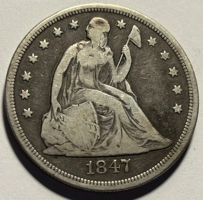 Dólar de plata libertad sentada 1847 — circulado  Foto 1 de 3