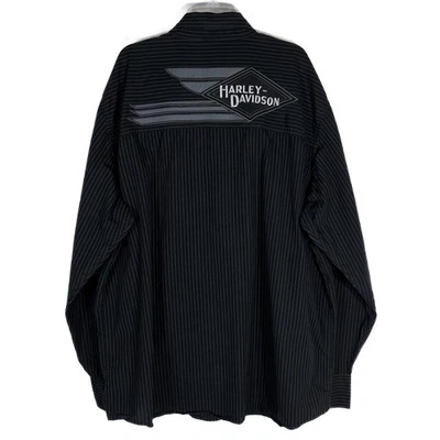 Harley Davidson Xl Button Down Shirt Black Striped Embroidered Back EUC - Image 1 of 4