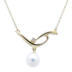 MIKIMOTO 18K Yellow Gold Necklace Pearl 7.4mm Diamond /294101 - Bild 1 von 6