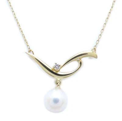 MIKIMOTO 18K Yellow Gold Necklace Pearl 7.4mm Diamond /294101 Foto 1 de 4