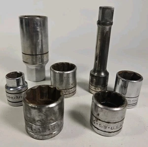 SK Socket Lot – 1/2" Drive 6/12-Point - 1 Metric 15, 3/8, 5/8, 11/16, 3/4, 13/16 - Picture 1 of 10