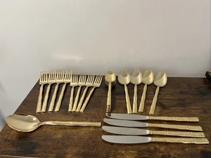 Set posate vintage Barclay Geneve oro placcato bambù dorato, 25 pezzi GIAPPONE - Foto 1 di 6