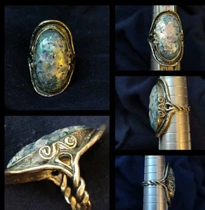 Or Paz Roman Glass Sterling Ring Elongated 925 Sz 6.5 Silver 925 1¼" Tall - Picture 1 of 8
