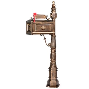 Decorative Post Mailbox Combination Heavy Duty Postal Mail Box Cast Aluminum - Picture 1 of 8
