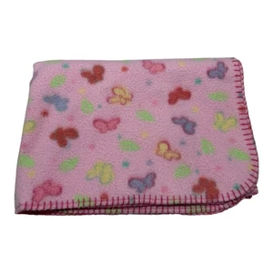 Baby Connection Butterfly Blanket Flower Floral Pink Green Yellow Fleece - Picture 1 of 5