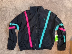 Prince Track Jacket Adult XL Men’s Tennis Retro Black With Teal And Pink Stripes - Picture 1 of 2