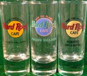 Hard Rock Cafe PUERTO VALLARTA 4" SHOT GLASS Set 3 STP Save The Planet HRC Logo - Picture 1 of 1