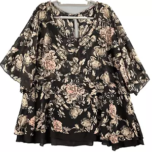 Torrid Blouse Womens Size 5X Black Floral Chiffon Cottagecore Romantic USA - Picture 1 of 11