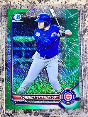 YOHENDRICK PINANAGO 2022 BOWMAN CHROME ROOKIE GREEN SHIMMER REFRACTOR #’d /99 - Image 1 of 3