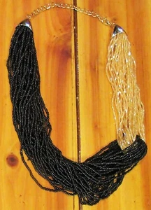 22" VTG black small bead multi strand CHUNKY Necklace gold tone adj link chain - Picture 1 of 2