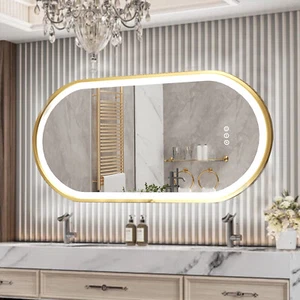 Gold Frame Oval LED Bathroom Mirror Anti-fog Dimmable UL Listed Energy-efficient - Picture 1 of 33