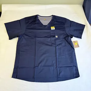 New Carhartt Men's Ripstop Scrub Top XL Navy Blue V Neck C16418A Rugged Flex - Picture 1 of 11