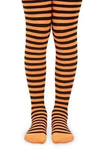 Halloween Tights Orange Black Stripes Striped Sizes Age 4-10 Little Girls - Picture 1 of 3