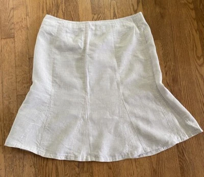 Falda Kim Rogers Midi 14p Beige 100% Lino Modesta Línea A Costera Boho Náutica Foto 1 de 4