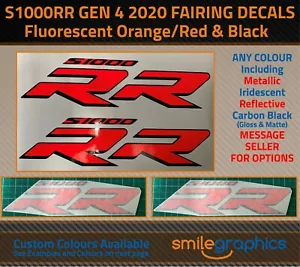 BMW S1000RR Fairing Decals Gen4 Gen 4 2020 - Fluorescent Orange/Red & Black - Picture 1 of 3