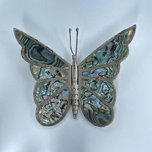Estate Vintage Taxco Mexico Sterling & Abalone Butterfly Brooch 2" x 2.5" 12.7g - Picture 1 of 19