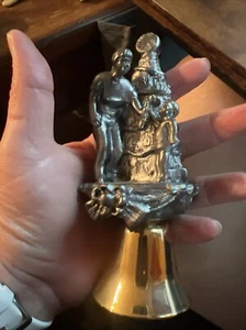 Michael A. Ricker Pewter Christmas Bell 2018 Mother Son Candy Cane Tree 6" Tall - Picture 1 of 8