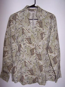 Orvis Button Front V-Neck Blouse with Stand Collar, Earth Tone Paisley Size 12 - Picture 1 of 2