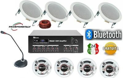 IMPIANTO AUDIO FILODIFFUSIONE+8 Altoparlanti+Bluetooth+100Mt Cavo +Microfono !!! - Immagine 1 di 4