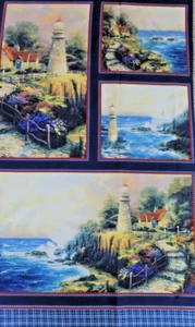 The Light of Peace by Thomas Kinkade Panel from Benartex Lighthouses 44"x23" - Picture 1 of 6