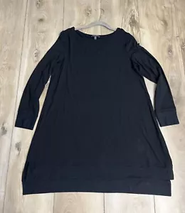 Abito tunica Eileen Fisher maglia viscosa scollo balletto spacco laterale nero taglia L - Foto 1 di 7