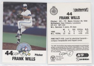 1991 Toronto Blue Jays Fire Safety Frank Wills
