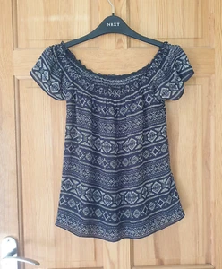Lee Cooper Bardot Gypsy Style Off Shoulder Black Patterned Top, Size 8 - Picture 1 of 5