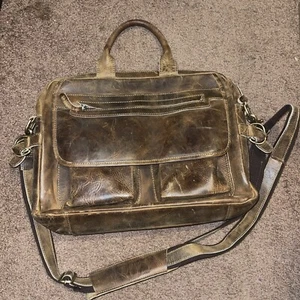 Kattee BROWN LEATHER MESSENGER LAPTOP SHOULDER BAG BRIEFCASE BAG - Picture 1 of 23