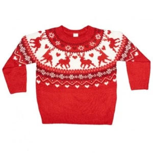 Kids Christmas Jumper Reindeer Knitted Fairisle Red Hearts Xmas Outfit NEW ~abg - Picture 1 of 3