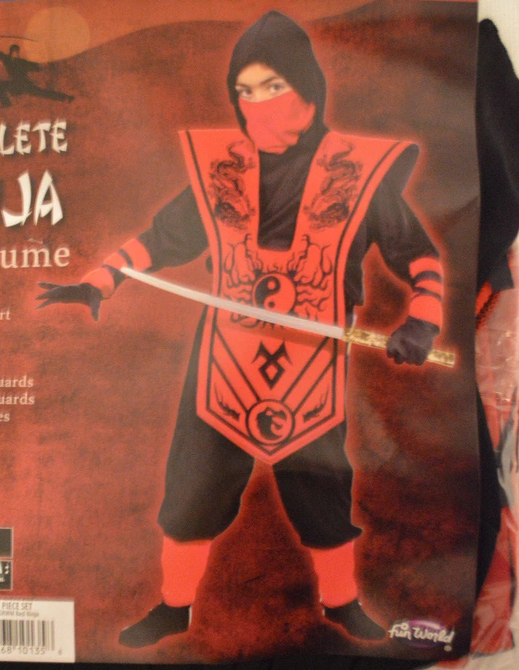 Traje Disfraz de Halloween Ninja Rojo y Negro para Niño 7 Piezas S(4-6), M(8-10), L(10-12) Foto 1 de 1