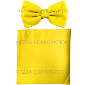 Nueva pajarita formal de poliéster para hombre preatada_hankie amarillo sólido boda graduación - Imagen 1 de 3