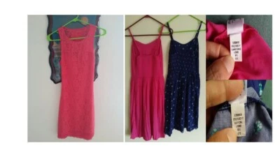 3x Vestido Antiguo Azul Marino Estructurado Rayas Ajuste Acampanado + Express Coral Encaje Espalda Abierta XS Foto 1 de 4