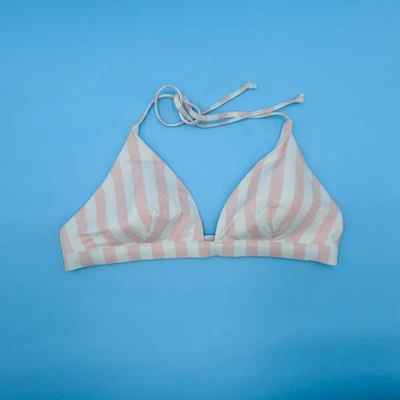 Top de Bikini Victorias Secret XL Blanco Rosa Rayas Halter Acolchado Triángulo Natación VS Foto 1 de 4