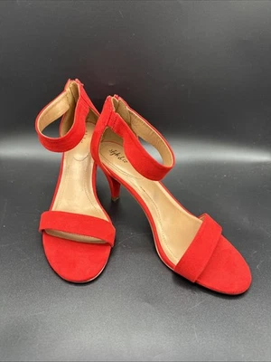 Style & Co Paycee Red Faux Suede Open Toe Ankle Strap Zip Back Heels Size 11M - Image 1 of 4