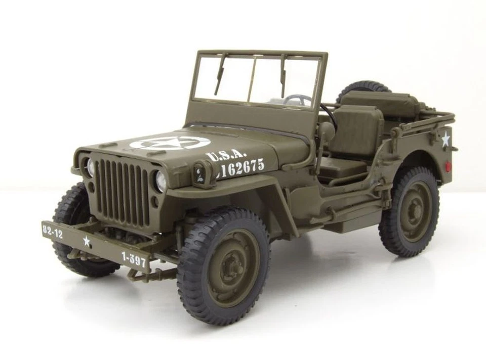 Willys Jeep Aperto US ARMY Militare 1941 Verde Oliva Modellino 1:18 Welly - Immagine 1 di 4