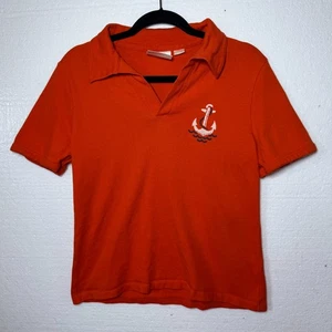 Maeve Anthropologie Womens Size Large Orange Nautical Anchor Polo Shirt Preppy - Picture 1 of 8