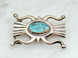 Navajo Indianer Sandguss Sterlingsilber Netz Türkis große Gürtelschnalle - Bild 1 von 5