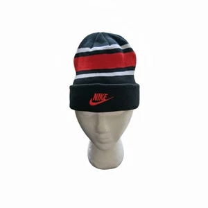 NIKE Beanie Jugend schwarz weiß rot Strick Fold Over Swoosh Logo Skimütze Kappe - Bild 1 von 10