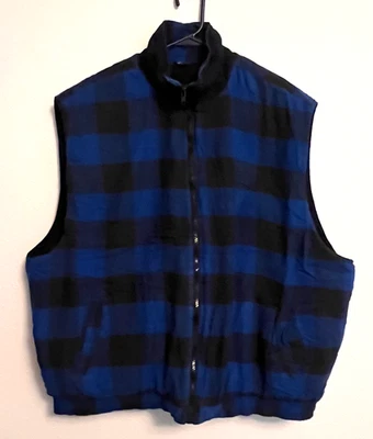 Chaleco Glory Desteñido Para Hombres 2XL Azul A Cuadros Puffer Sin Mangas Cremallera Frontal Exterior Foto 1 de 4