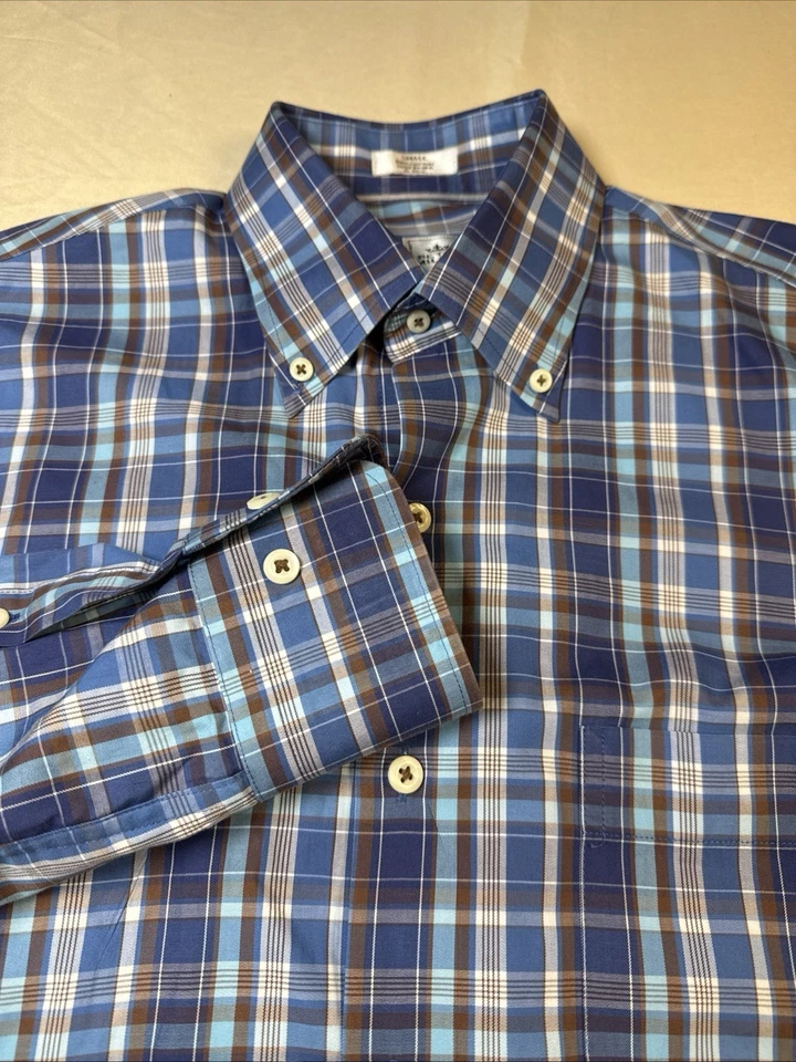 Camisa Peter Millar Para Hombre Pequeña A Cuadros Manga Larga Camisa Abotonada Azul Algodón Foto 1 de 4