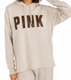 PINK Victoria's Secret Leopard-Print Logo Campus Pullover Pocket Hoodie Size XL