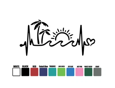 Calcomanía adhesiva Palmeras, Playa y Amor Coche Camión Laptop Vaso Ventana Parachoques Foto 1 de 4