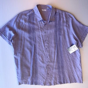 Cafe Luna Shirt Linen Cotton Button Up Casual Short Sleeve Mens Purple 3XL New - Picture 1 of 15