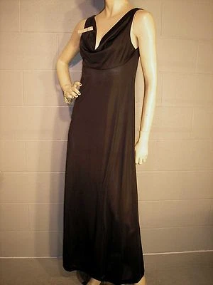 XS-S NOS Vtg 70s NIGHTGOWN Silky NYLON GILEAD EMPIRE DRAPED BLACK Grecian Gown - Image 1 of 4