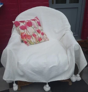 100 % BAUMWOLLE MAROKKANISCHE DECKE * STUHLBEZUG * ÜBERWERFEN * WEISS 194cm x 150cm - Bild 1 von 4